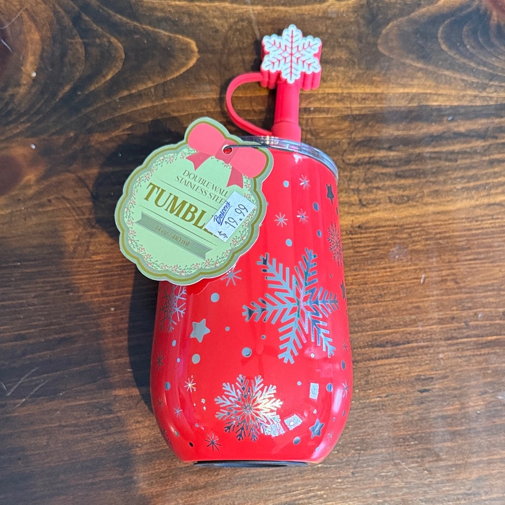 Red Snowflake Tumbler with Straw